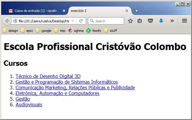 cursos da escola