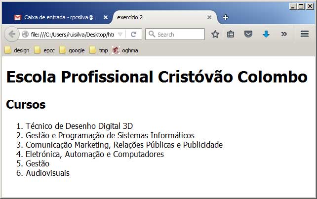 cursos da escola
